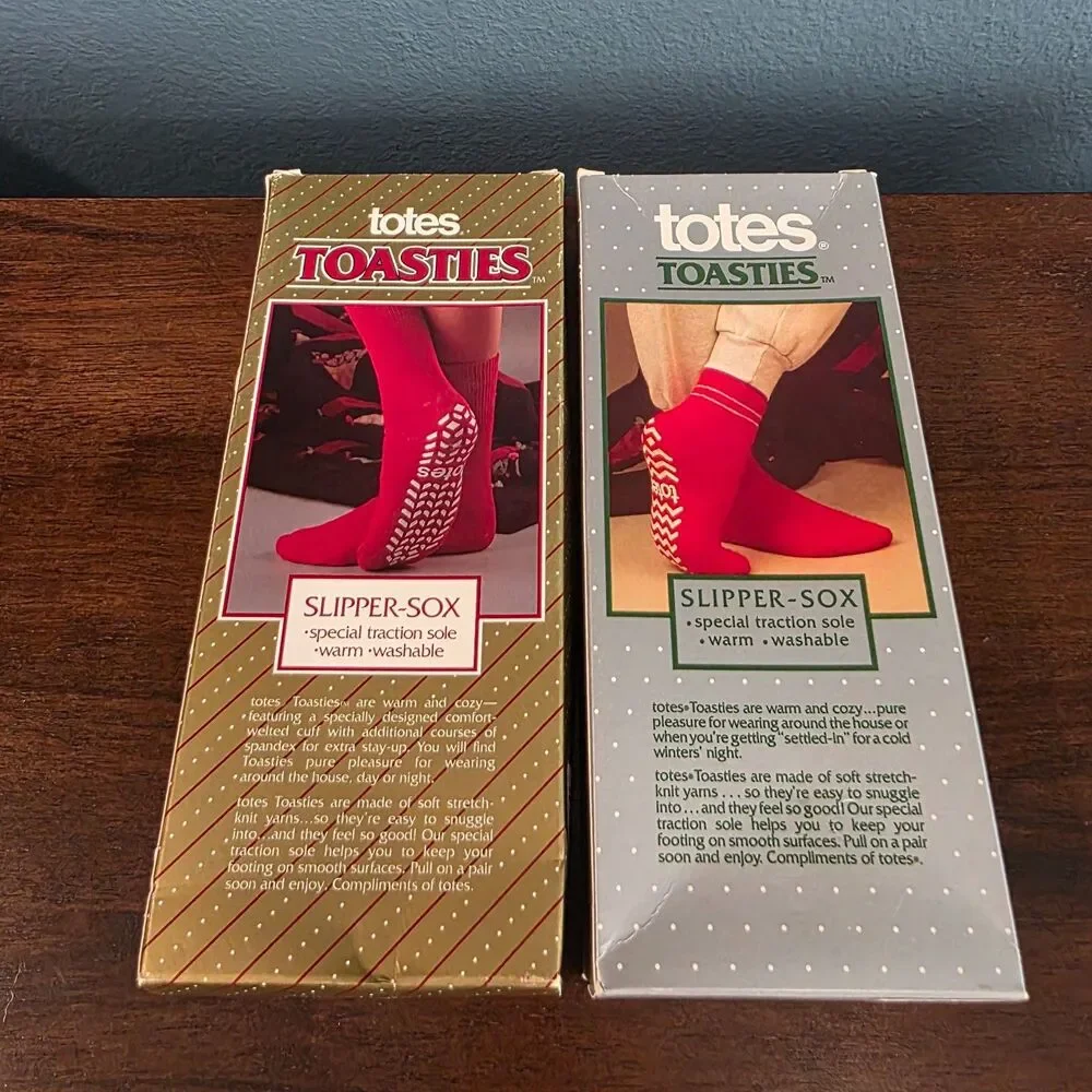 Vintage Totes Toasties 1991 Women Slipper Sox Socks NIB Traction Sole RED & PINK